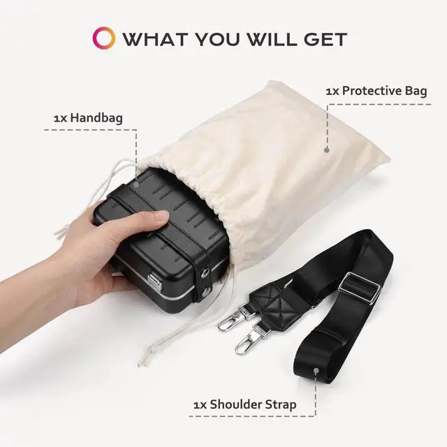 Alt view image 7 of 7 - Byootique Mini Suitcase Crossbody Bag with Adjustable Strap for Travel,Black