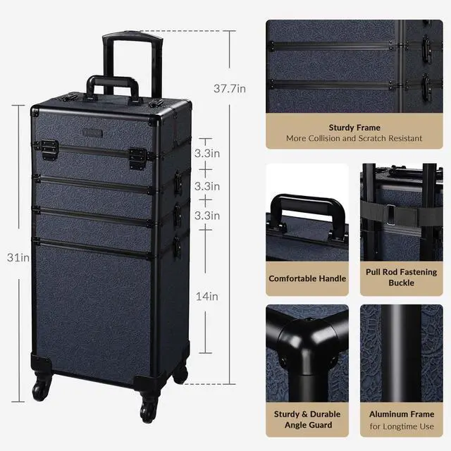 Alt view image 7 of 7 - Byootique 4in1 Rolling Makeup Case with Makeup Brush Waist Bag,Professional Cosmetology Case on Wheels for Makeup Artist Travel