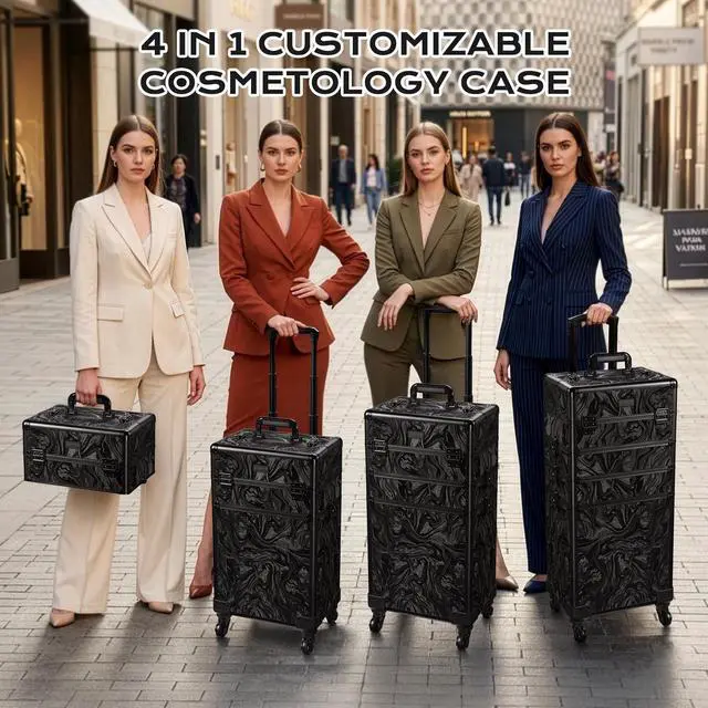 Alt view image 5 of 7 - Byootique Rolling Makeup Train Case 4in1 Cosmetic Trolley Organizer Case Lockable Salon Barber Case Traveling Cart Trunk with Wheels for Makeup Artist Trave Nail,CoyoteButtes Shadows
