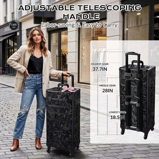 Alt view image 6 of 7 - Byootique Rolling Makeup Train Case 4in1 Cosmetic Trolley Organizer Case Lockable Salon Barber Case Traveling Cart Trunk with Wheels for Makeup Artist Trave Nail,CoyoteButtes Shadows
