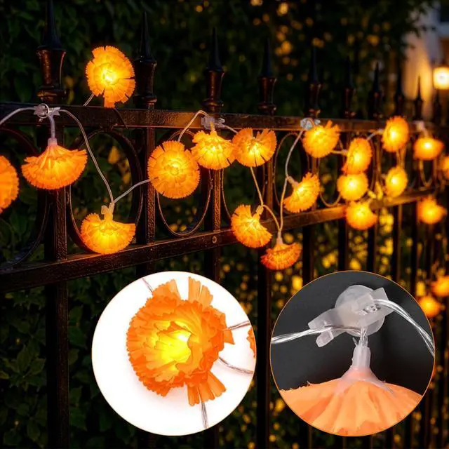 Main image of Yescom 2 Pcs 10ft 20LED Marigold String Lights with 100 Magnetic U-Clips for Metal Fence Door Frame Refrigerator Halloween Diwali Fall Decor