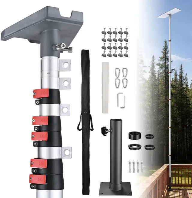 Main image of Yescom EZ GO 30ft Starlink Gen 3 Pole and Ground Mount Kit Telescoping Aluminum Starlink Mast with Deck Mount & Standard Pipe Adapter for Construction Sites & Backyard, Commercial Use, Silver
