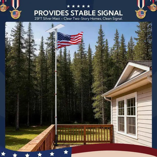 Alt view image 2 of 7 - Yescom EZ GO 25ft Starlink Gen 3 Pole and Ground Mount Kit Telescoping Aluminum Starlink Mast with Deck Mount & Standard Pipe Adapter for Construction Sites & Backyard, Commercial Use, Silver
