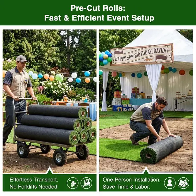 Alt view image 4 of 7 - Yescom 5-FT x 65-FT Budget-Friendly Event Turf Pre-cut Roll Wedding Reception Dinner Area Artificial Grass-0.4"H
