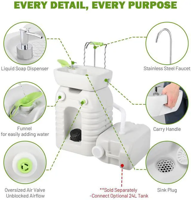 Alt view image 6 of 7 - Yescom 45L Portable Sink Hand Wash Station with Pump 12 Gallon Washing Outdoor Travel Camping Booth
