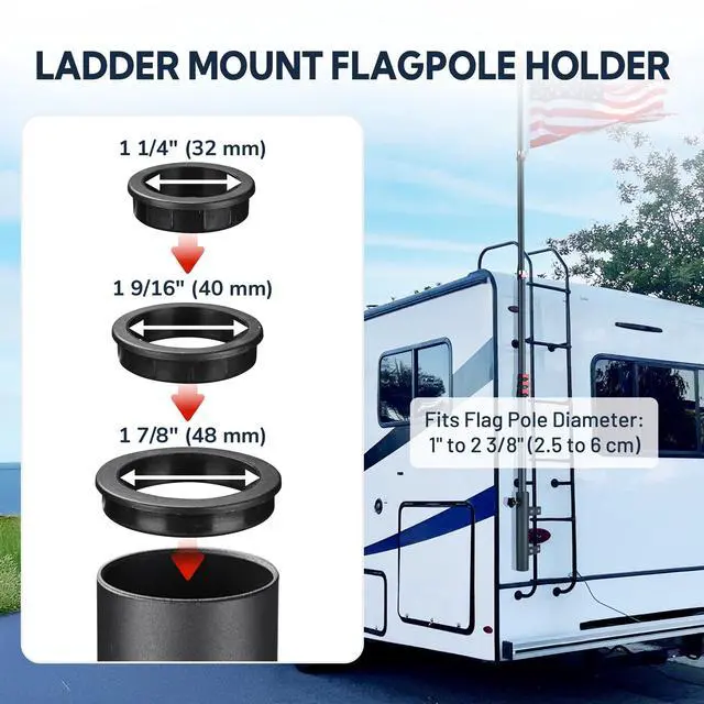 Alt view image 4 of 7 - Yescom RV Ladder Mounted Flagpole Holder Camper Trailer Truck Fits 1" to 2 3/8" Pole