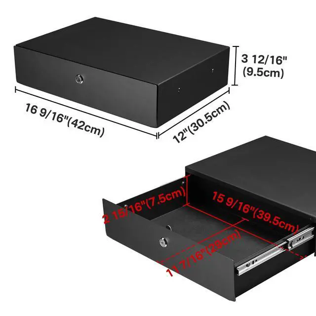 Alt view image 3 of 7 - Yescom Locking Drawer 15kg Capacity Secure Storage for IT Data Center Black