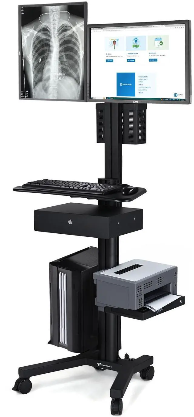 Main image of Yescom Mobile Computer Cart Dual Monitor Mount with Drawer Silver