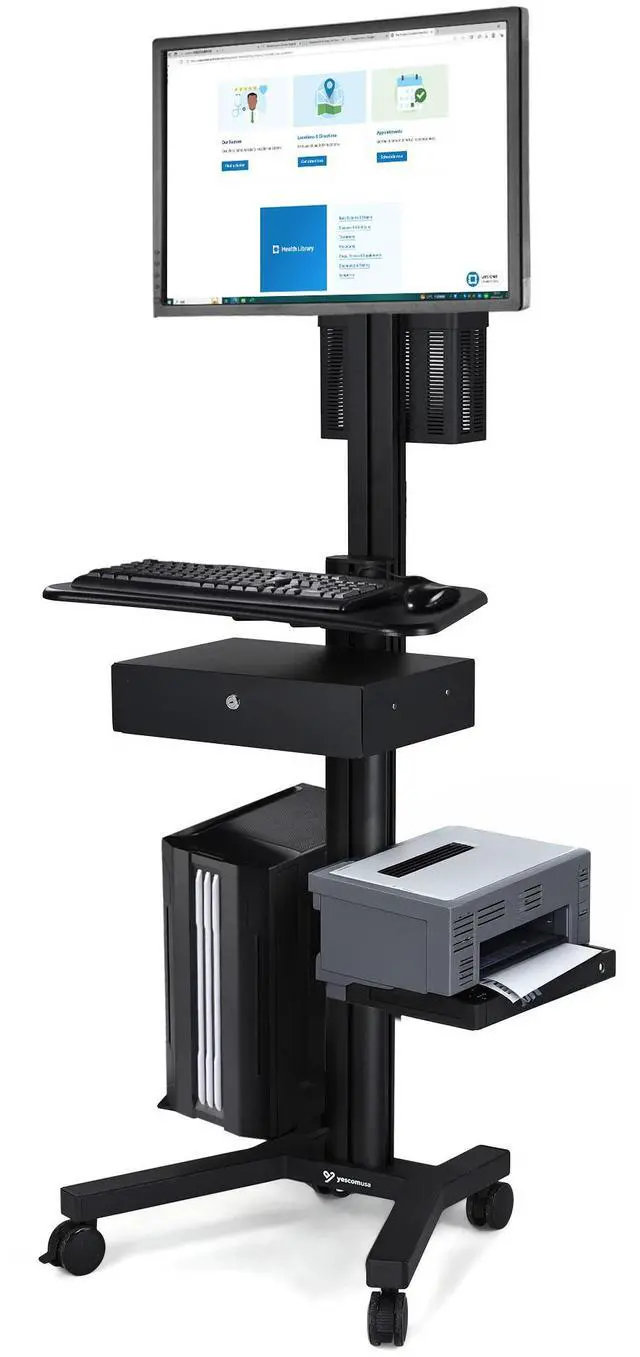 Main image of Yescom Mobile Computer Cart Rolling PC Stand Desk Workstation with Drawer Black
