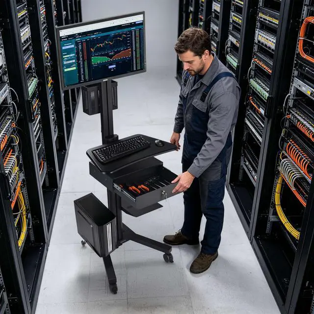 Alt view image 2 of 7 - Yescom Mobile Computer Cart Rolling PC Stand Desk Workstation with Drawer Black