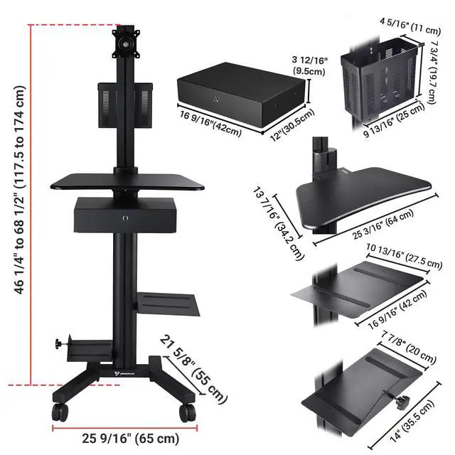 Alt view image 7 of 7 - Yescom Mobile Computer Cart Rolling PC Stand Desk Workstation with Drawer Black