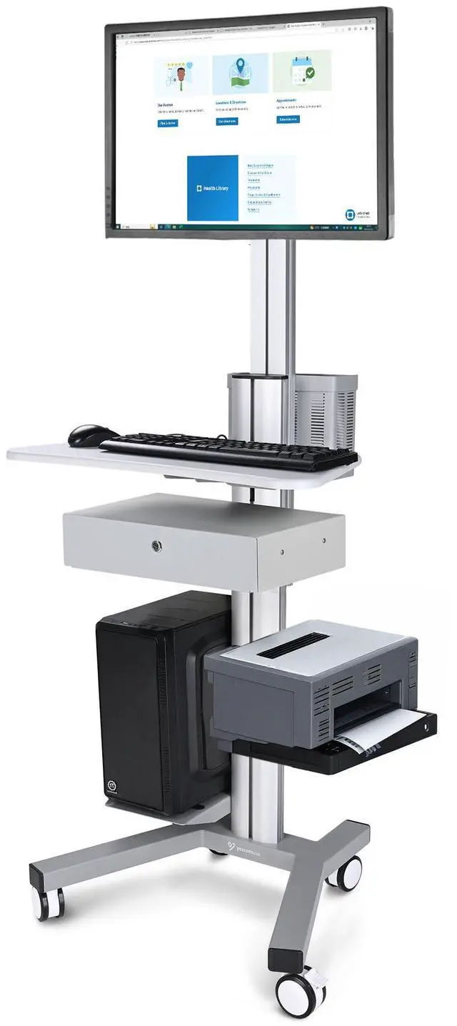 Main image of Yescom Mobile Computer Cart Rolling PC Stand Desk Workstation with Drawer Silver