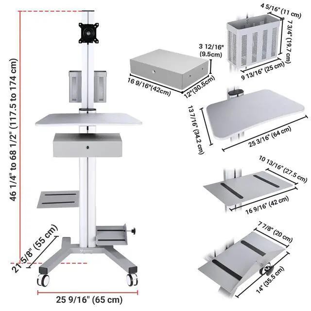 Alt view image 7 of 7 - Yescom Mobile Computer Cart Rolling PC Stand Desk Workstation with Drawer Silver