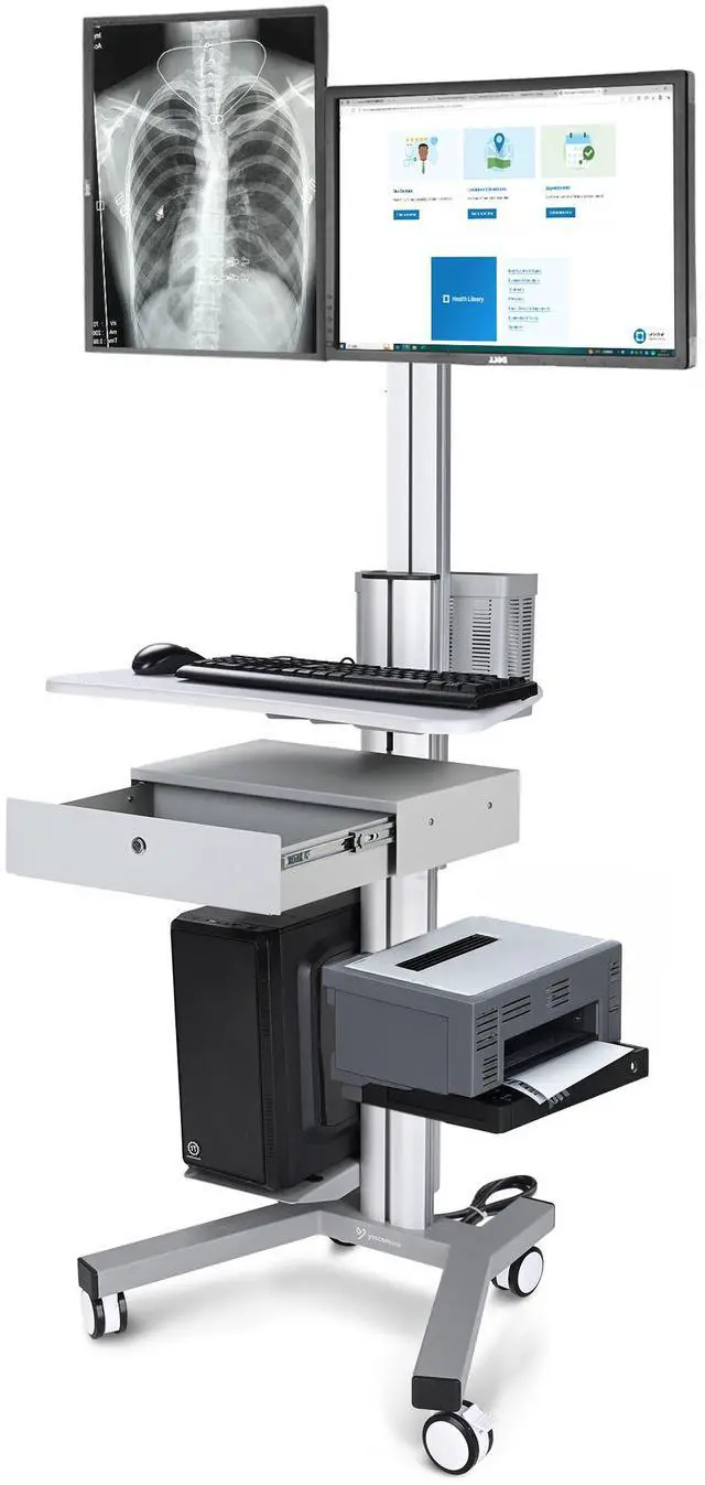 Main image of Yescom Mobile Computer Cart Dual Monitor Mount with Drawer Black