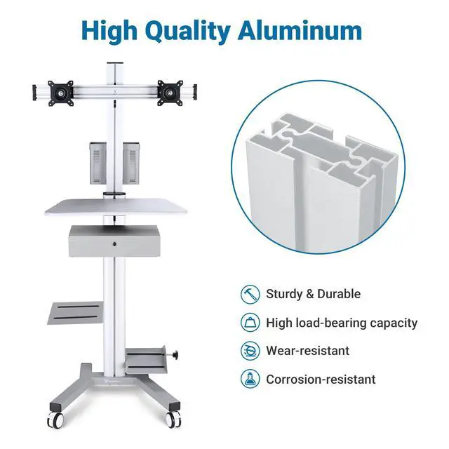 Alt view image 3 of 7 - Yescom Mobile Computer Cart Dual Monitor Mount with Drawer Black