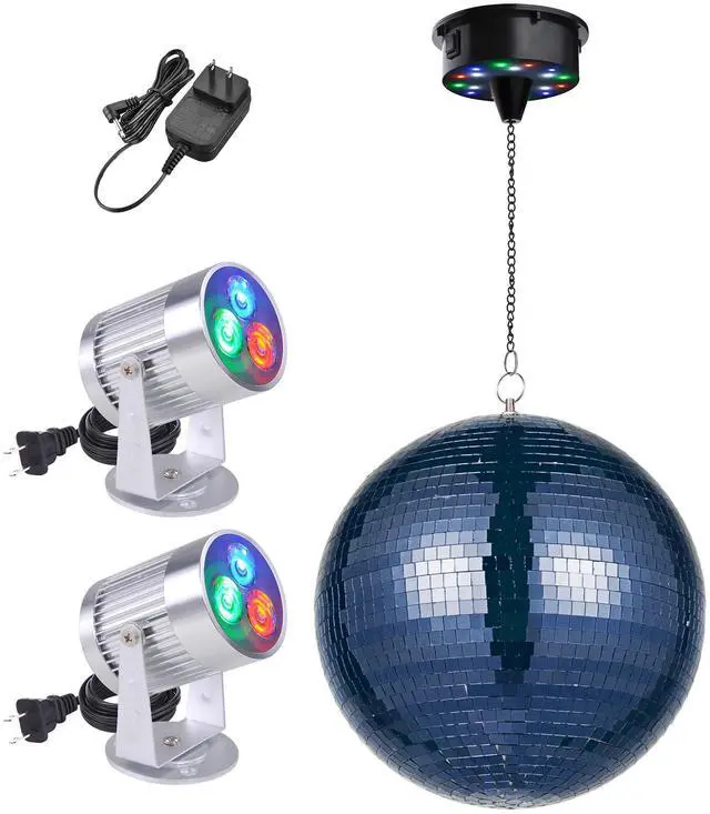 Main image of Yescom 12" Blue Disco Ball w/ 2 RGB Spotlights Rotating Motor Party Light
