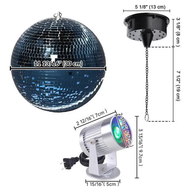 Alt view image 7 of 7 - Yescom 12" Blue Disco Ball w/ 2 RGB Spotlights Rotating Motor Party Light