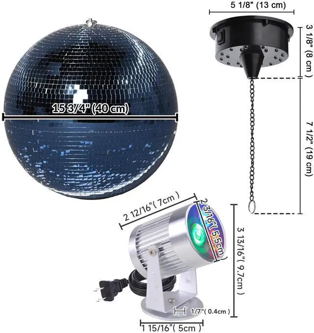 Alt view image 7 of 7 - Yescom 16" Blue Disco Ball w/ RGB Spotlight & Rotating Motor Party Light Kit