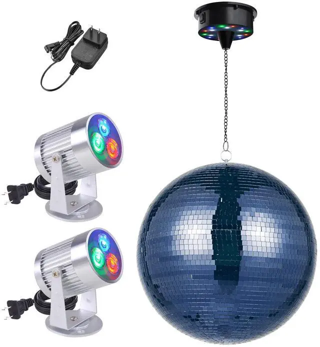 Main image of Yescom 16" Blue Disco Ball w/ 2 RGB Spotlights Rotating Motor Party Light