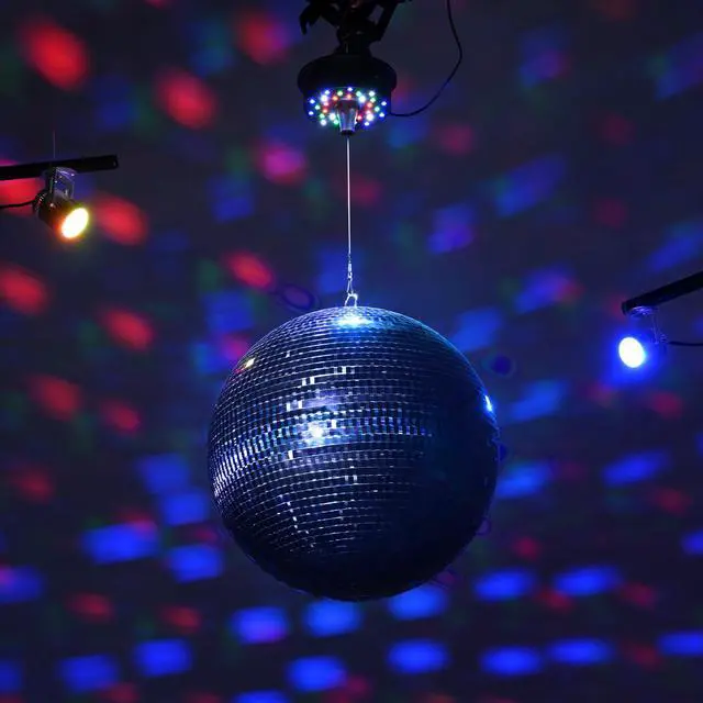 Alt view image 2 of 7 - Yescom 16" Blue Disco Ball w/ 2 RGB Spotlights Rotating Motor Party Light