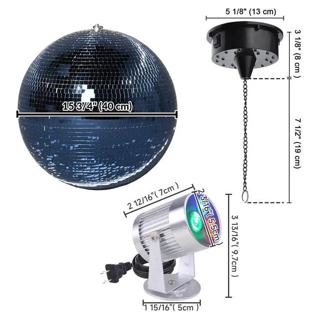 Alt view image 7 of 7 - Yescom 16" Blue Disco Ball w/ 2 RGB Spotlights Rotating Motor Party Light
