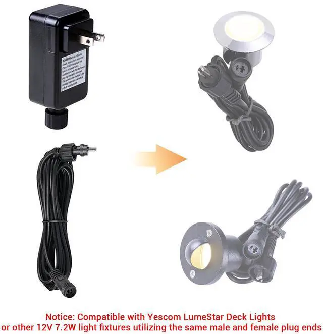 Alt view image 2 of 7 - Yescom UL Listed 12V DC Low Voltage Transformer with 16.4ft Power Cord, IP44 Waterproof Outdoor Power Adapter for Deck Lights & Landscape Lighting