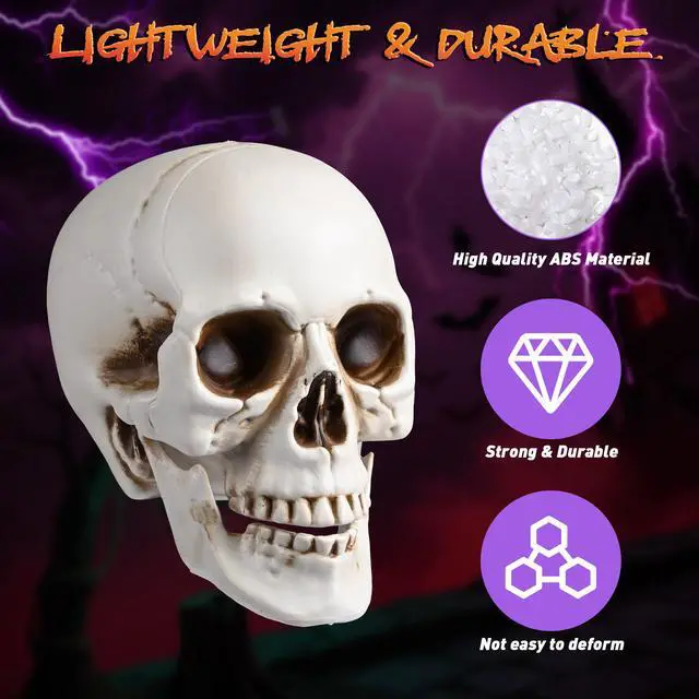 Alt view image 5 of 7 - Yescom 12PCS Life-Size Skulls w/ Cauldron Tripod LED Lights Halloween Decor