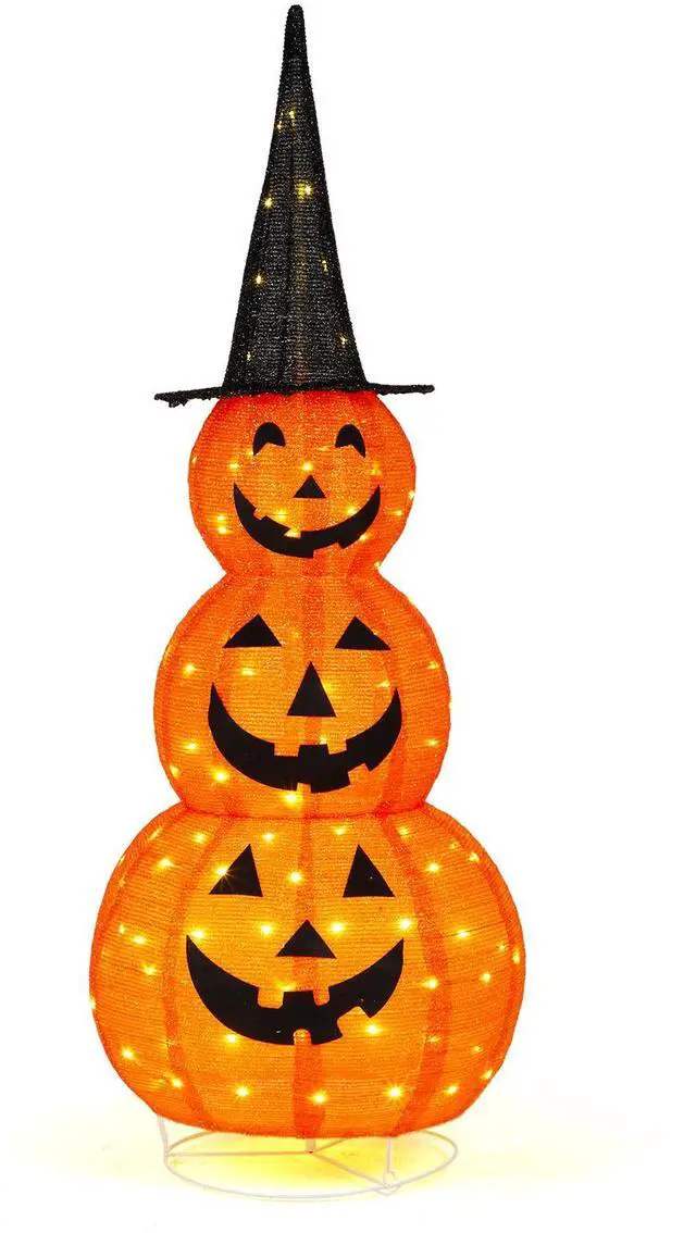 Alt view image 2 of 7 - Yescom 5FT Halloween Pumpkins,Stacked Foldable,Jack O Lantern,LED Lights Party Outdoor Decorations 2026