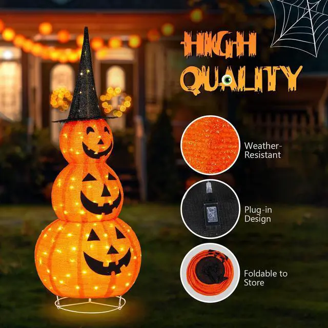 Alt view image 3 of 7 - Yescom 5FT Halloween Pumpkins,Stacked Foldable,Jack O Lantern,LED Lights Party Outdoor Decorations 2026