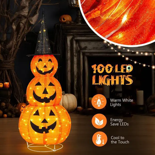 Alt view image 4 of 7 - Yescom 5FT Halloween Pumpkins,Stacked Foldable,Jack O Lantern,LED Lights Party Outdoor Decorations 2026