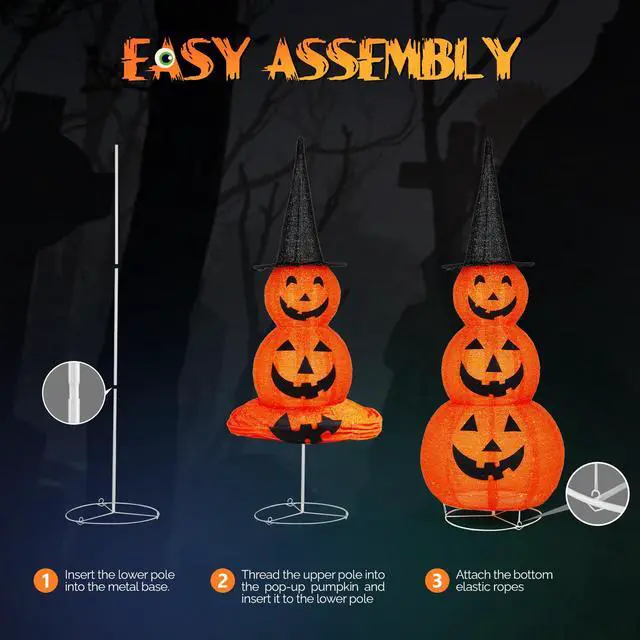 Alt view image 6 of 7 - Yescom 5FT Halloween Pumpkins,Stacked Foldable,Jack O Lantern,LED Lights Party Outdoor Decorations 2026