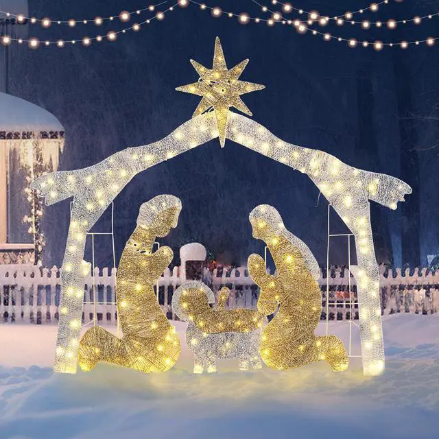 Main image of Yescom 6Ft Pre-lit Christmas Nativity Scene Garden Jesus Decoration with 190 LEDs for Patio Yard Garden Party Event Holiday Silver