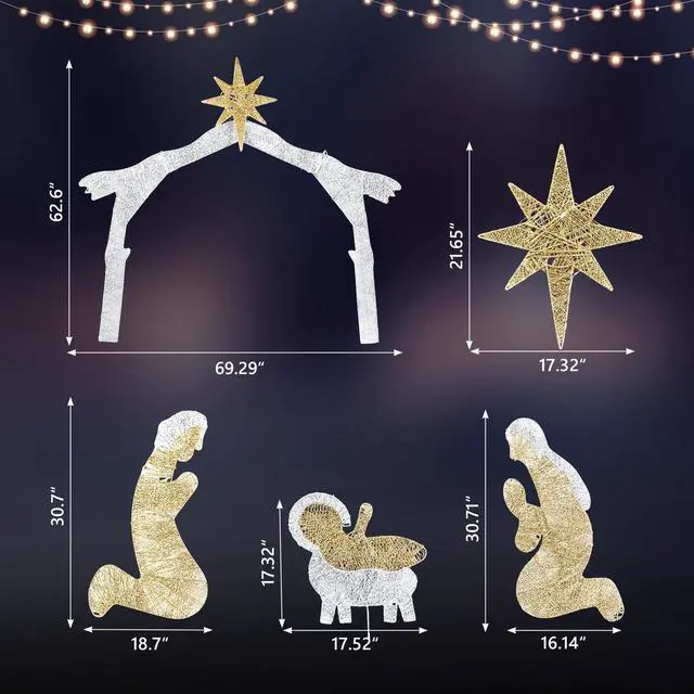 Alt view image 3 of 7 - Yescom 6Ft Pre-lit Christmas Nativity Scene Garden Jesus Decoration with 190 LEDs for Patio Yard Garden Party Event Holiday Silver