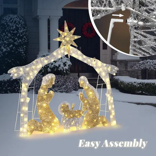 Alt view image 6 of 7 - Yescom 6Ft Pre-lit Christmas Nativity Scene Garden Jesus Decoration with 190 LEDs for Patio Yard Garden Party Event Holiday Silver