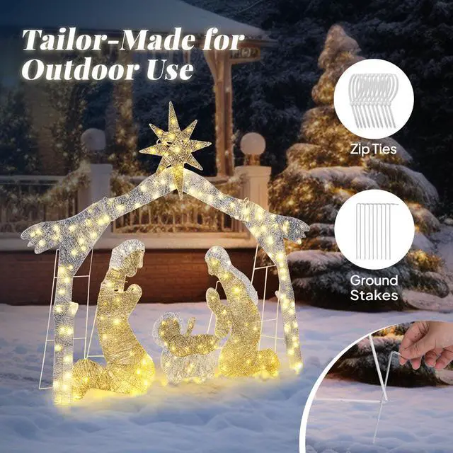 Alt view image 7 of 7 - Yescom 6Ft Pre-lit Christmas Nativity Scene Garden Jesus Decoration with 190 LEDs for Patio Yard Garden Party Event Holiday Silver
