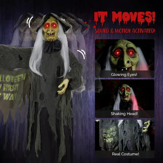Alt view image 4 of 7 - Yescom Animated Halloween Decorations,Scary Witch,6FT Life Size,Motion/Sound Activated Party Outdoor 2026
