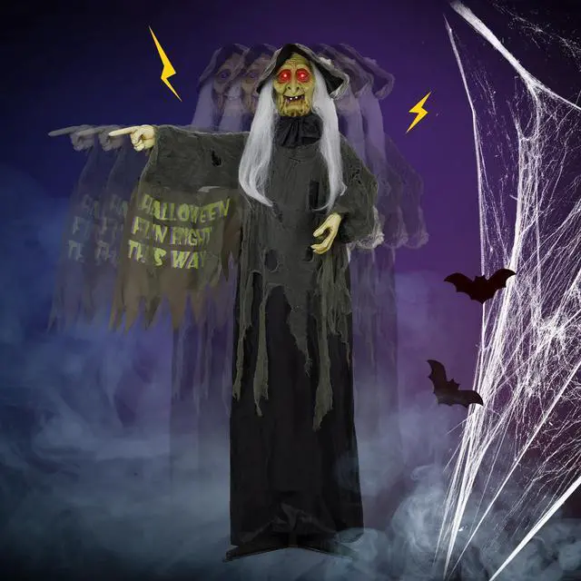 Alt view image 5 of 7 - Yescom Animated Halloween Decorations,Scary Witch,6FT Life Size,Motion/Sound Activated Party Outdoor 2026