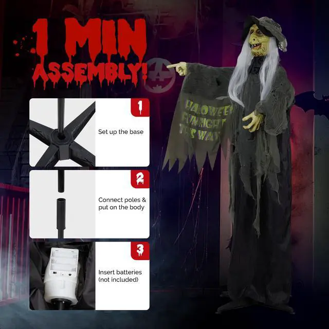 Alt view image 6 of 7 - Yescom Animated Halloween Decorations,Scary Witch,6FT Life Size,Motion/Sound Activated Party Outdoor 2026