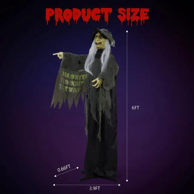 Alt view image 7 of 7 - Yescom Animated Halloween Decorations,Scary Witch,6FT Life Size,Motion/Sound Activated Party Outdoor 2026