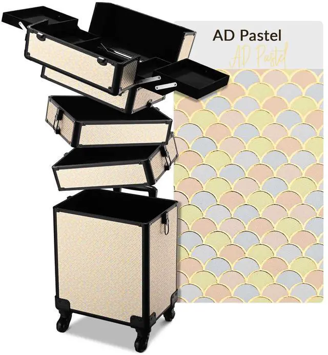 Main image of Byootique Rolling Makeup Train Case on Wheels 4in1 Cosmetology Art Deco Pastel