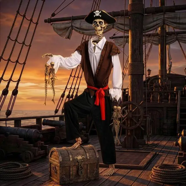 Main image of Yescom 5.6Ft Halloween Pirate Captain Skeleton Life Size Human Bone Movable Joints Outdoor Decor 2026