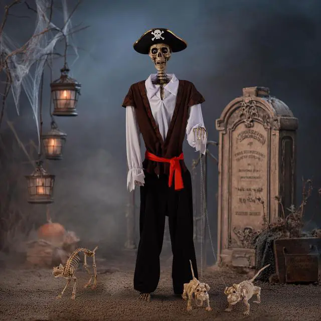 Main image of Yescom 5.6 Ft Pirate Captain Skeleton w/ 2 Pcs Dachshund Dog & 1 Pcs Cat Skeleton Props Party Decoration 2026