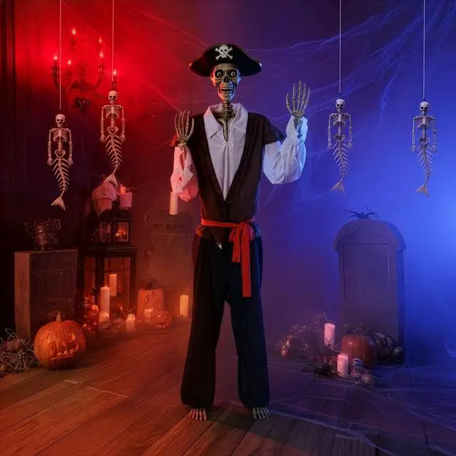 Main image of Yescom 5.6 Ft Pirate Captain Skeleton w/ 4 Pcs Mermaid Skeleton Halloween Decorations Party 2026