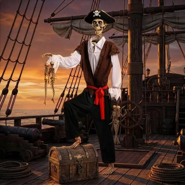 Alt view image 2 of 7 - Yescom 5.6 Ft Pirate Captain Skeleton w/ 4 Pcs Mermaid Skeleton Halloween Decorations Party 2026