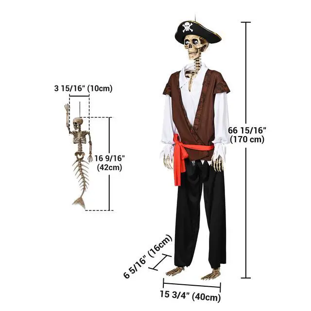 Alt view image 7 of 7 - Yescom 5.6 Ft Pirate Captain Skeleton w/ 4 Pcs Mermaid Skeleton Halloween Decorations Party 2026