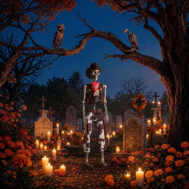Main image of Yescom 5.6 Ft Life Size Cowboy Skeleton with Vulture & Owl Skeleton Halloween Decorations Party 2026