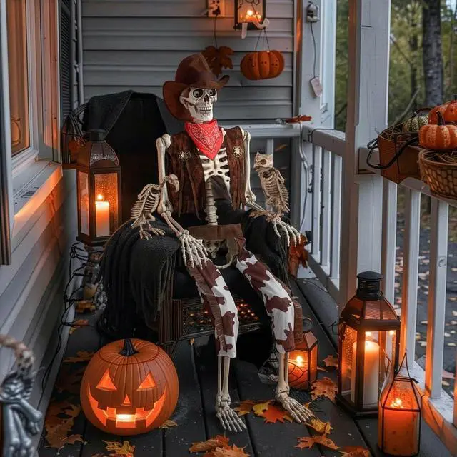Alt view image 2 of 7 - Yescom 5.6 Ft Life Size Cowboy Skeleton with Vulture & Owl Skeleton Halloween Decorations Party 2026