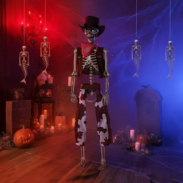 Alt view image 2 of 7 - Yescom 5.6 Ft Life Size Cowboy Skeleton with 4 Pcs Mermaid Skeleton Halloween Decorations Party 2026