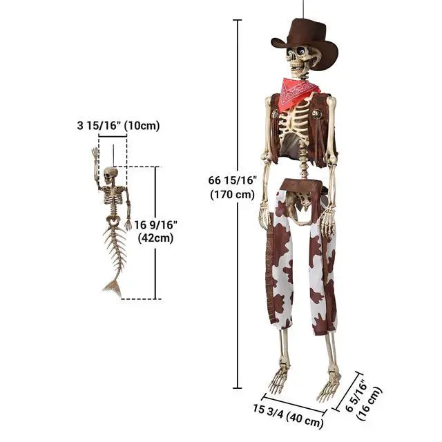 Alt view image 7 of 7 - Yescom 5.6 Ft Life Size Cowboy Skeleton with 4 Pcs Mermaid Skeleton Halloween Decorations Party 2026