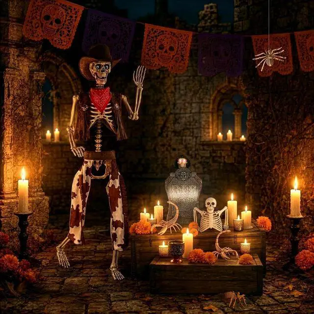 Main image of Yescom 5.6 Ft Cowboy Skeleton w/ Halloween Tombstone Half Skeleton 2 Spider 2 Scorpion Party Decorations 2026